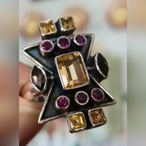 Nicky Butler Designer 925 Sterling Silver Citrine Rhodolite Garnet Ring Sz 7 NB